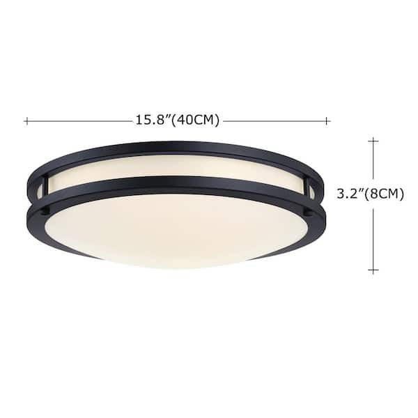 GDM Habitat for Humanity ReStore 2 pack black flushmount ceiling light with frosted glass and dimensions shown
