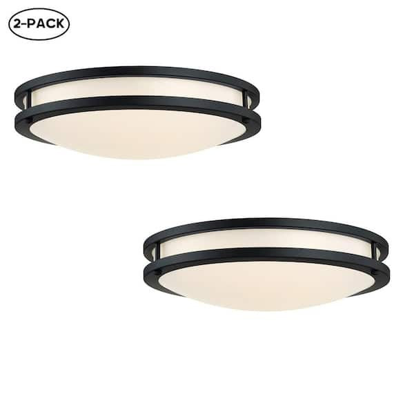 GDM Habitat for Humanity ReStore set of two black flushmount ceiling lights with frosted glass domes