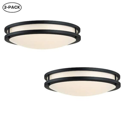 GDM Habitat for Humanity ReStore set of two black flushmount ceiling lights with frosted glass domes