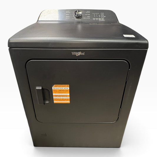 GDM Habitat for Humanity ReStore Whirlpool gas dryer in a sleek black finish with top-mounted control panel.