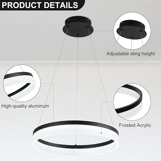 GDM Habitat for Humanity ReStore modern black circular LED pendant light with adjustable sling and frosted acrylic