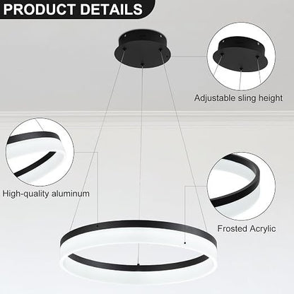 GDM Habitat for Humanity ReStore modern black circular LED pendant light with adjustable sling and frosted acrylic