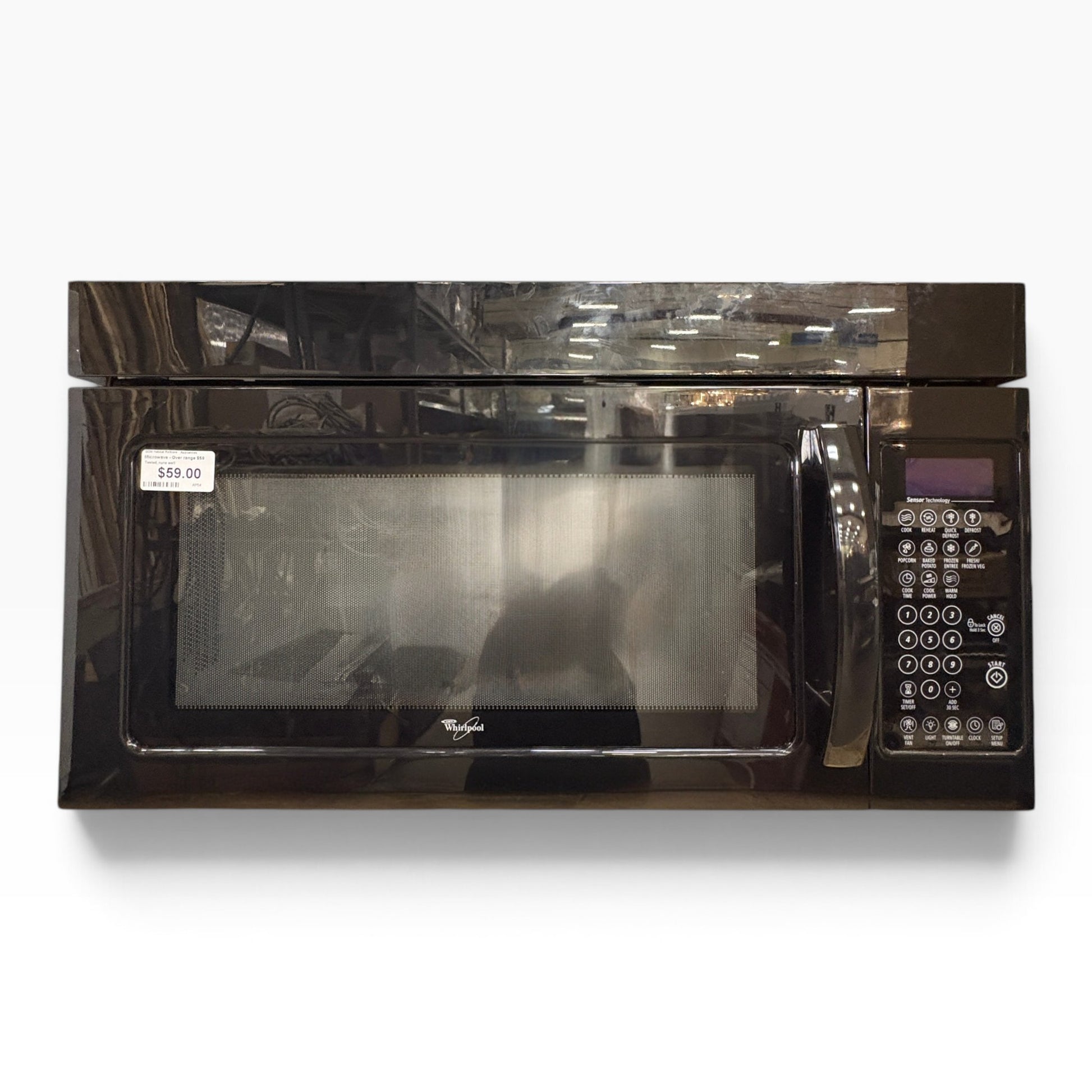 Black Whirlpool over-the-range microwave with digital control panel from GDM Habitat for Humanity ReStore