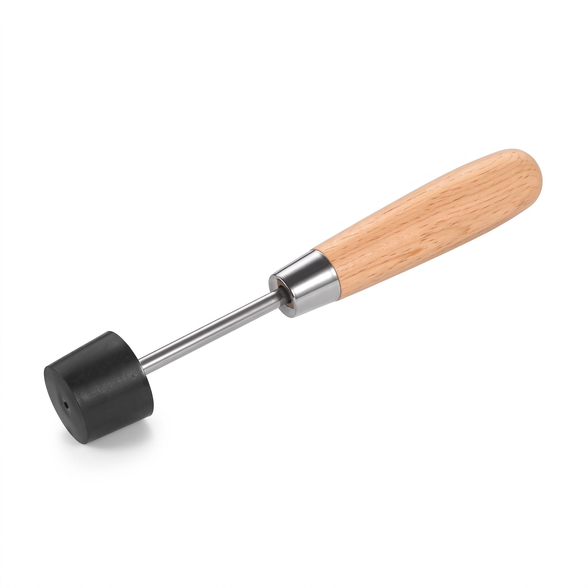 GDM Habitat for Humanity ReStore Bon spacer remover tool with a wooden handle, metal shaft, and black rubber head.