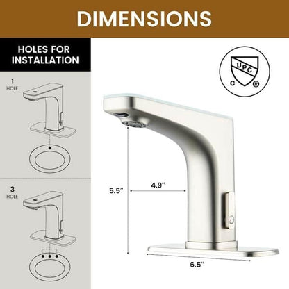 GDM Habitat for Humanity ReStore brushed nickel basin faucet with dimensions and installation hole diagrams