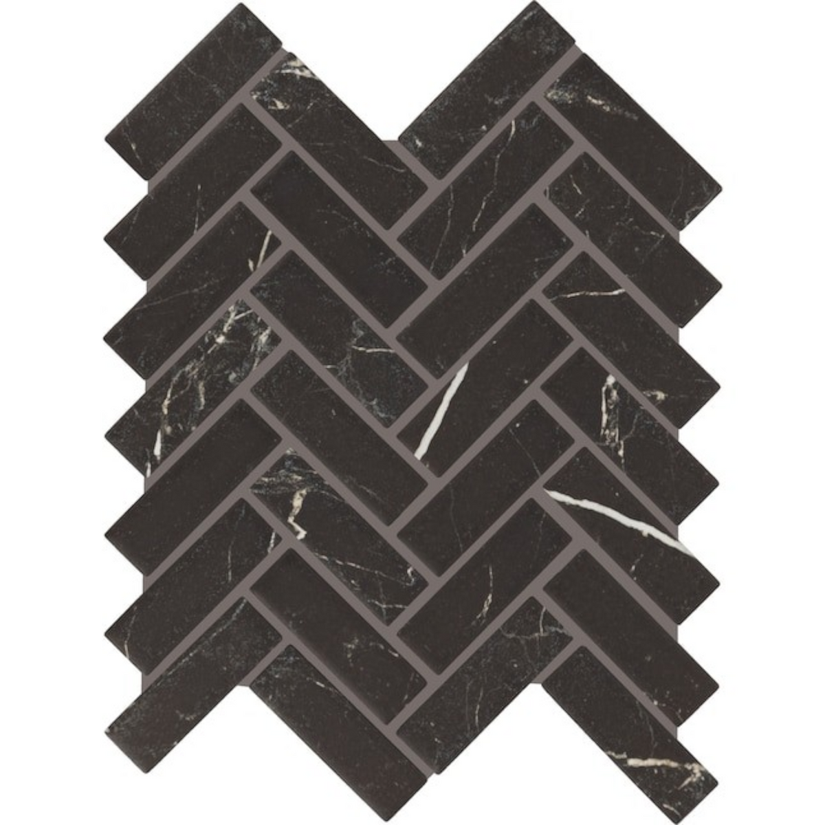 GDM Habitat for Humanity ReStore Calacatta Graphite marble mosaic tile in a classic black herringbone pattern