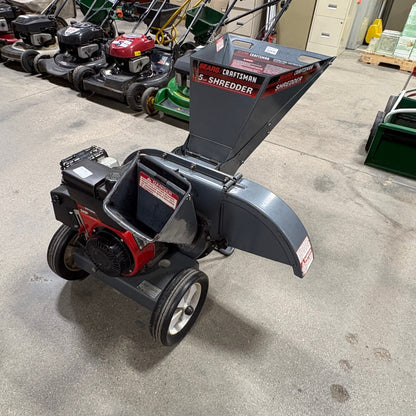 GDM Habitat for Humanity ReStore Craftsman 5HP gas-powered wood chipper shredder with dual-feed hopper and steel frame.