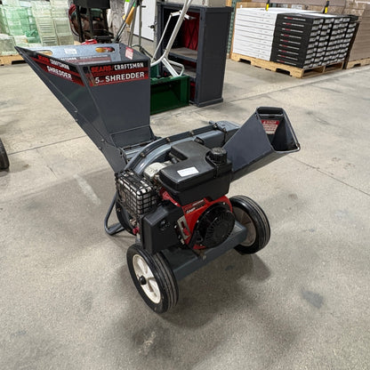 GDM Habitat for Humanity ReStore Craftsman 5HP gas-powered wood chipper shredder with dual-feed hopper and side chute.