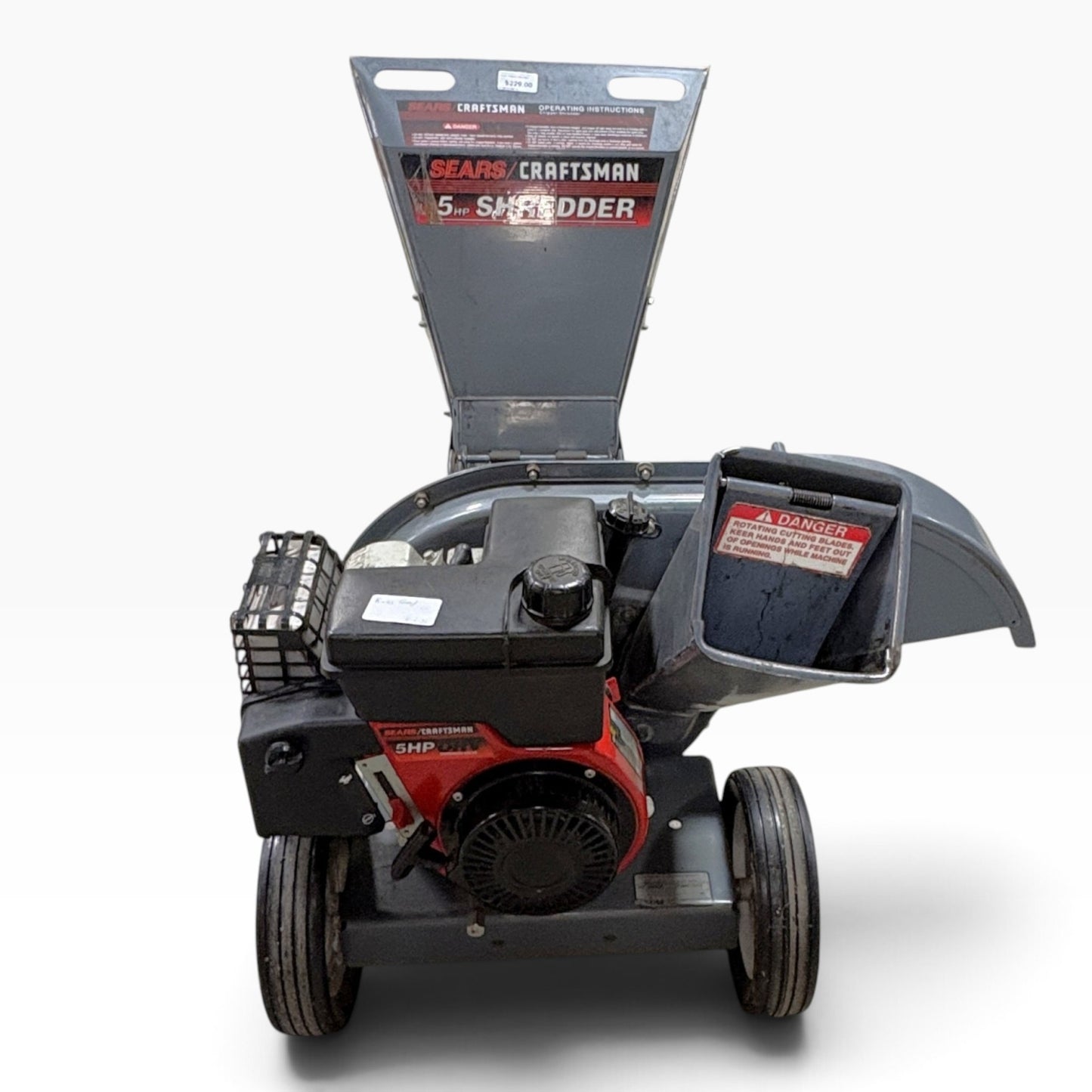 GDM Habitat for Humanity ReStore CRAFTSMAN 5HP gas-powered wood chipper shredder with dual-feed hopper and side chute.