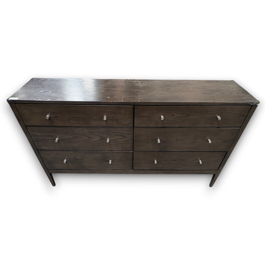 GDM Habitat for Humanity ReStore espresso 6-drawer wooden dresser with silver hardware knobs