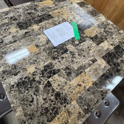 GDM Habitat for Humanity ReStore square dining table with faux marble top in brown and black tones
