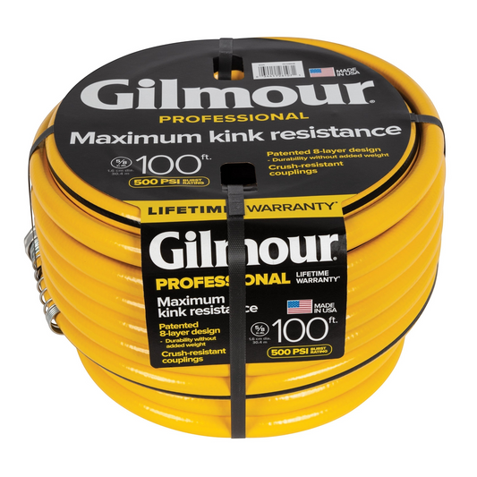 GDM Habitat for Humanity ReStore Gilmour 100-foot professional yellow garden hose with crush-resistant couplings