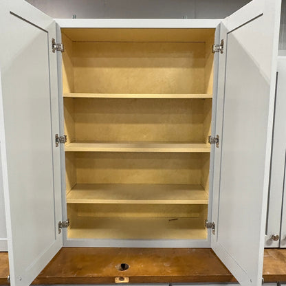 GDM Habitat for Humanity ReStore gray cabinet set with open doors and three interior shelves