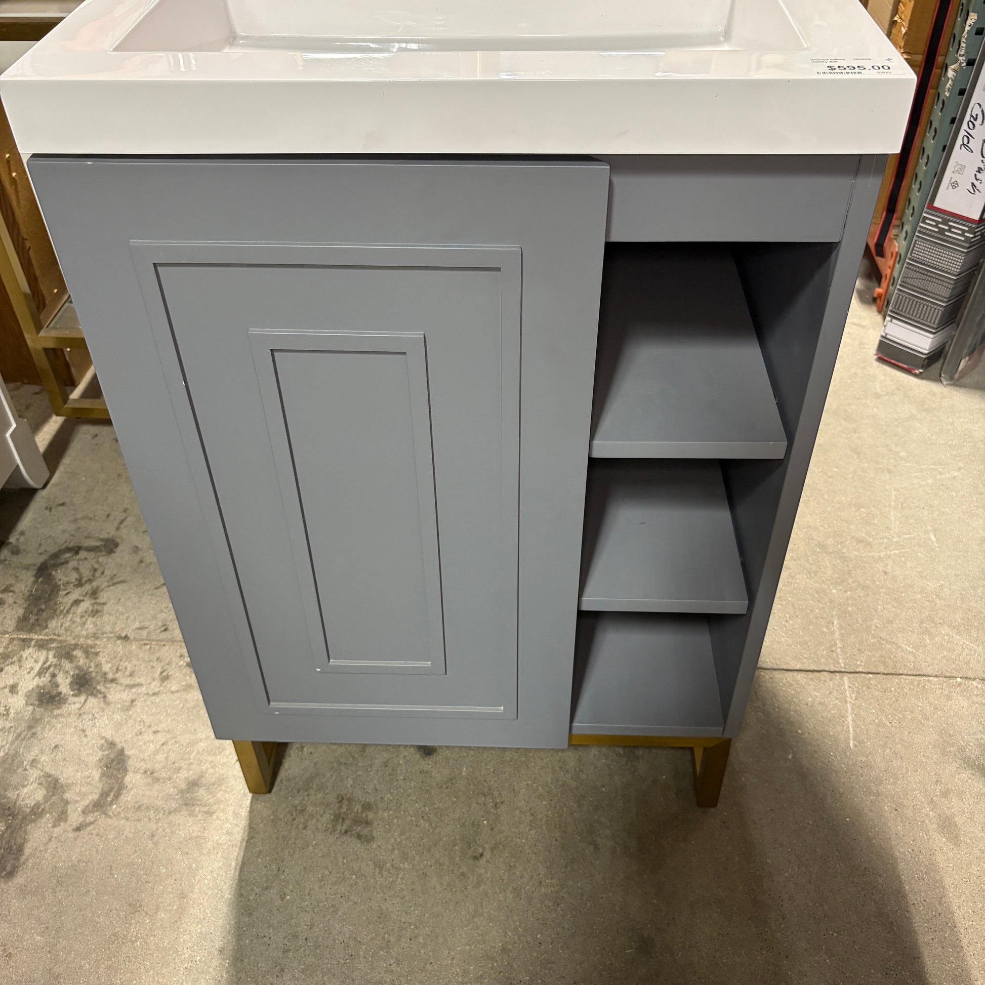 Gray Vanity w/ Side Shelves TRUE