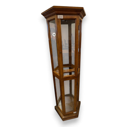 GDM Habitat for Humanity ReStore hexagonal wooden curio cabinet with glass panels and interior lighting