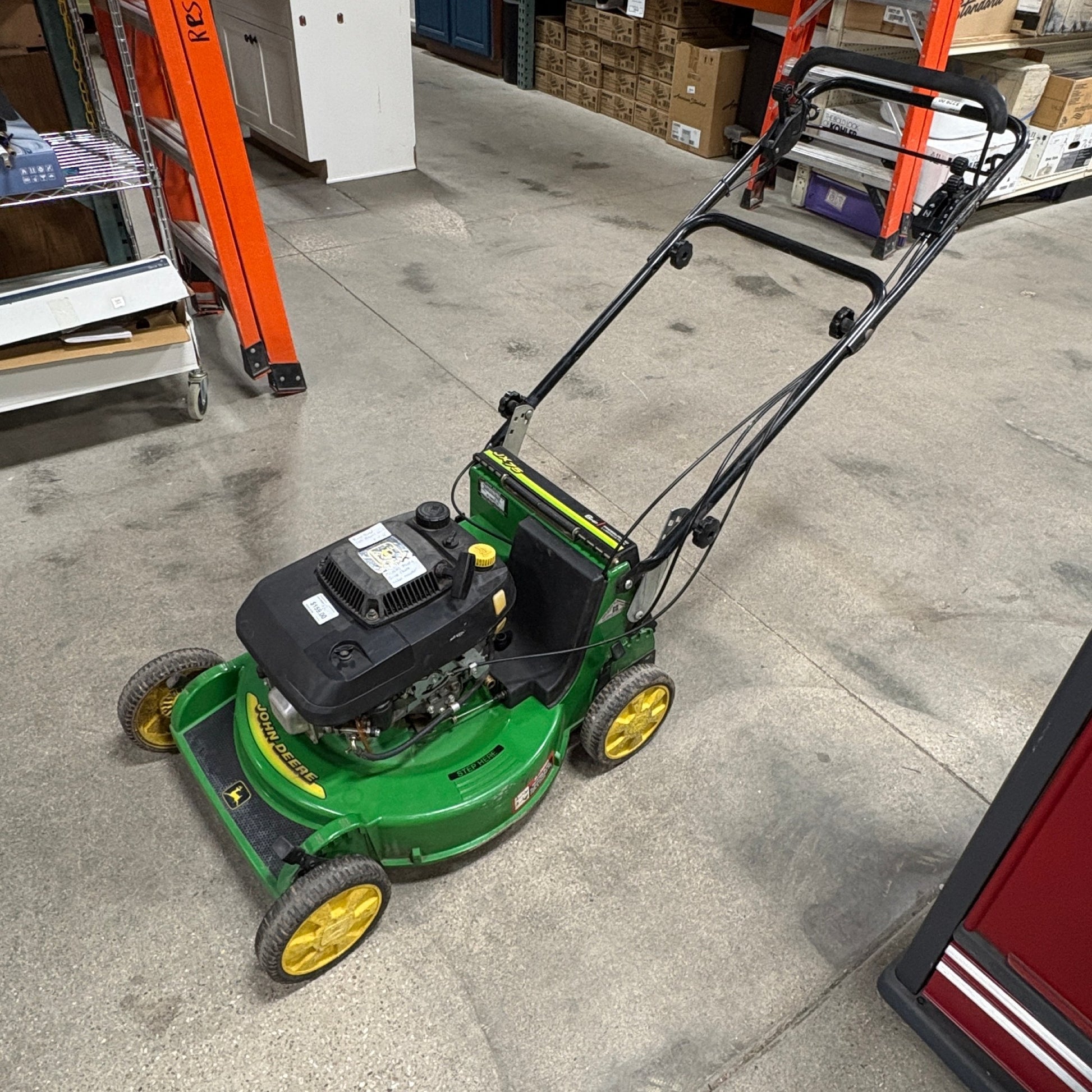 GDM Habitat for Humanity ReStore John Deere JX75 walk-behind gas lawn mower in iconic green and yellow finish