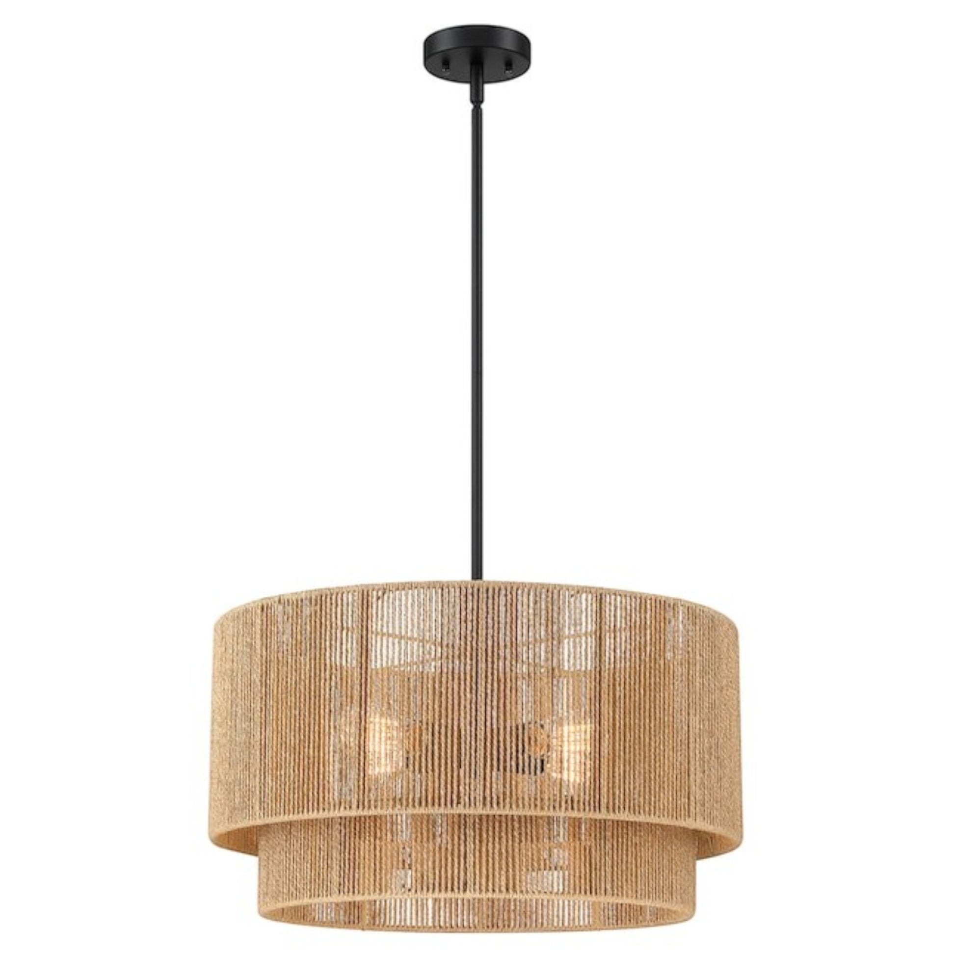 GDM Habitat for Humanity ReStore 4-light drum chandelier with a natural jute rope shade and black metal hardware