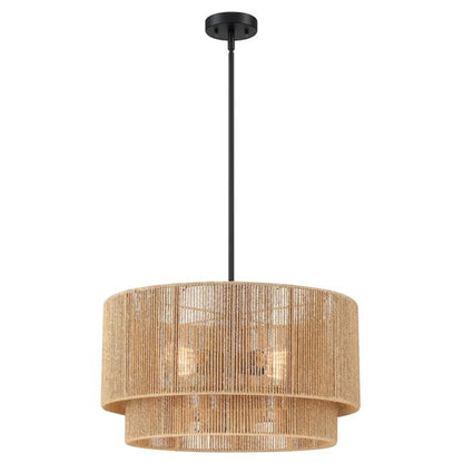 GDM Habitat for Humanity ReStore 4-light drum chandelier with a natural jute rope shade and black metal hardware