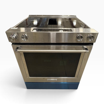 GDM Habitat for Humanity ReStore KitchenAid electric slide-in range with stainless steel finish and downdraft vent.