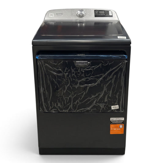 GDM Habitat for Humanity ReStore volcano black Maytag electric dryer with protective plastic on door and control panel