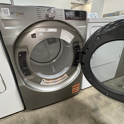 GDM Habitat for Humanity ReStore metallic Whirlpool electric dryer with open door and intuitive control panel