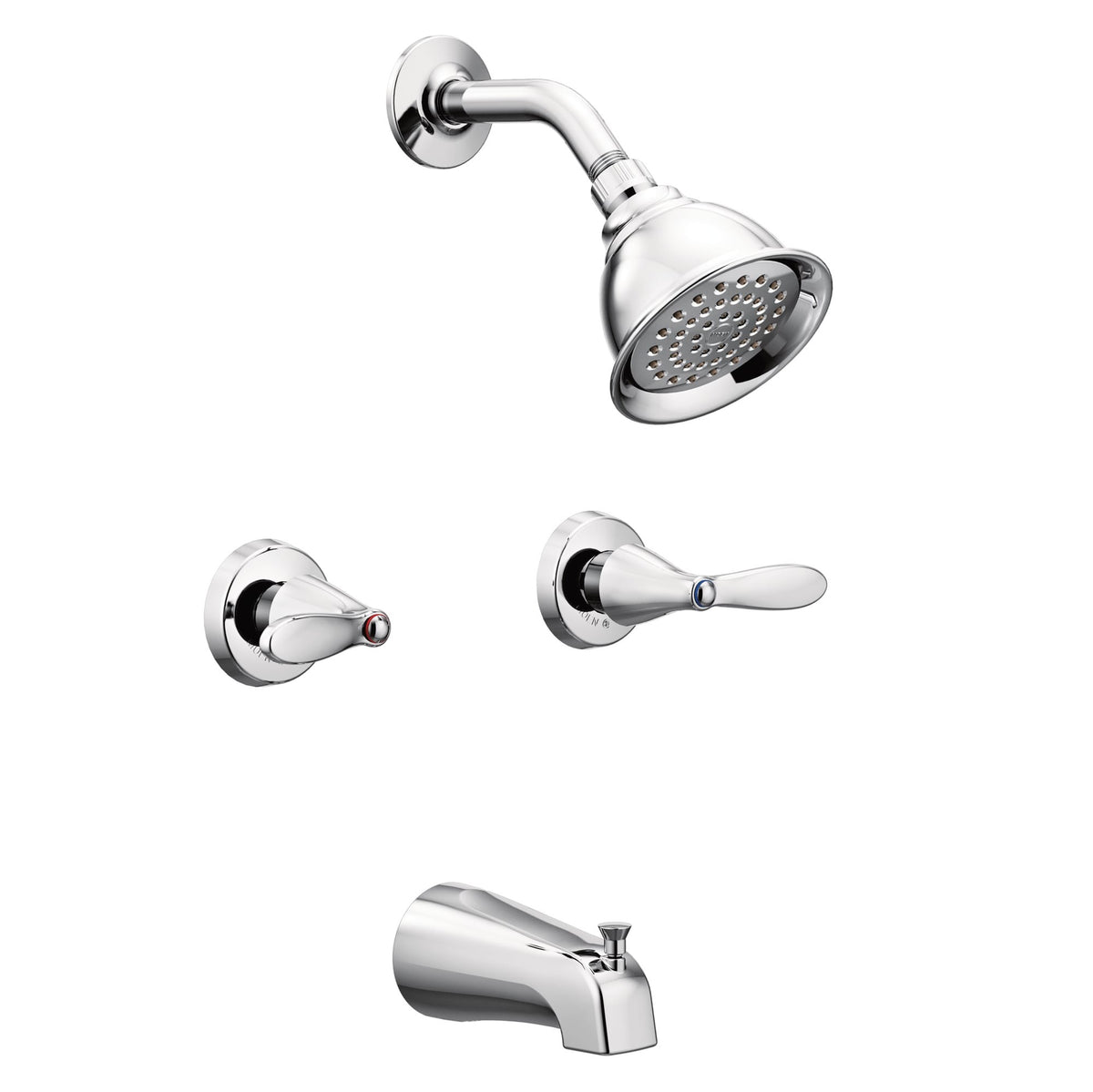 GDM Habitat for Humanity ReStore Moen Adler chrome tub and shower faucet set with dual handles and showerhead