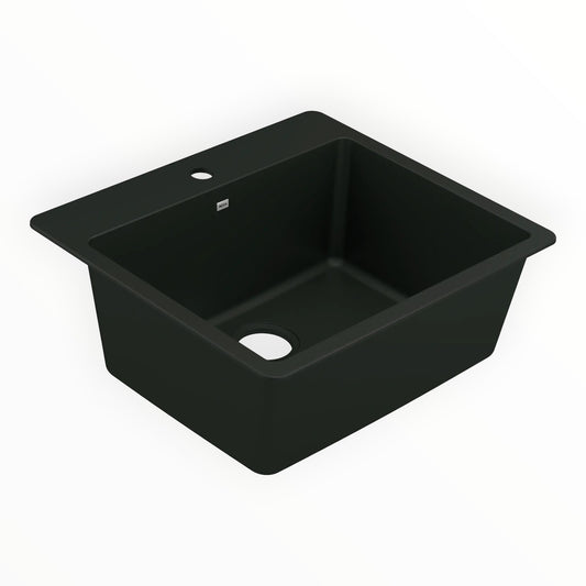 GDM Habitat for Humanity ReStore Moen black granite kitchen sink with a single basin and faucet hole