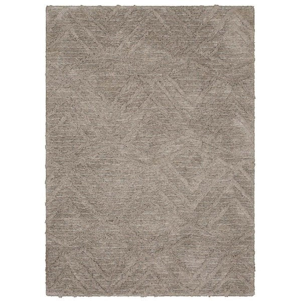 GDM Habitat for Humanity ReStore Mohawk Zafi gray shag rug with a geometric carved pattern in a 5x8 size