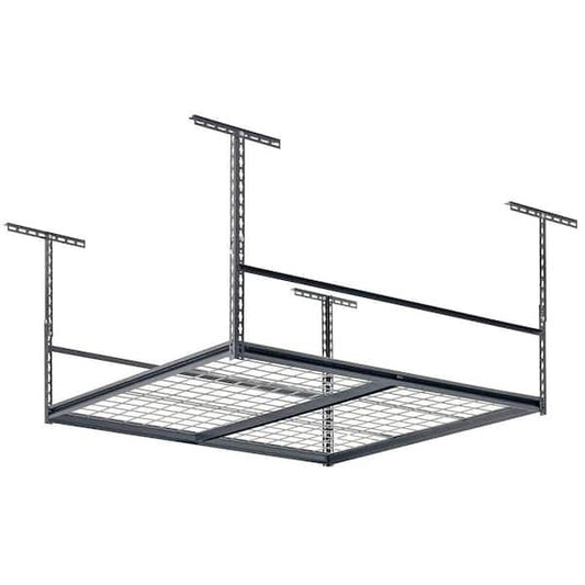 GDM Habitat for Humanity ReStore Muscle Rack ceiling storage unit with a black metal frame and wire grid shelf.