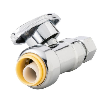 GDM Habitat for Humanity ReStore Oatey chrome straight stop valve with push-fit connection and round handle