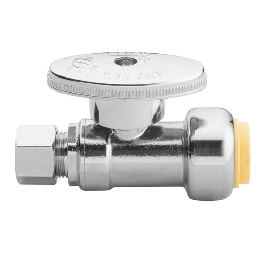 GDM Habitat for Humanity ReStore Oatey straight stop valve with a chrome finish and oval handle for plumbing.