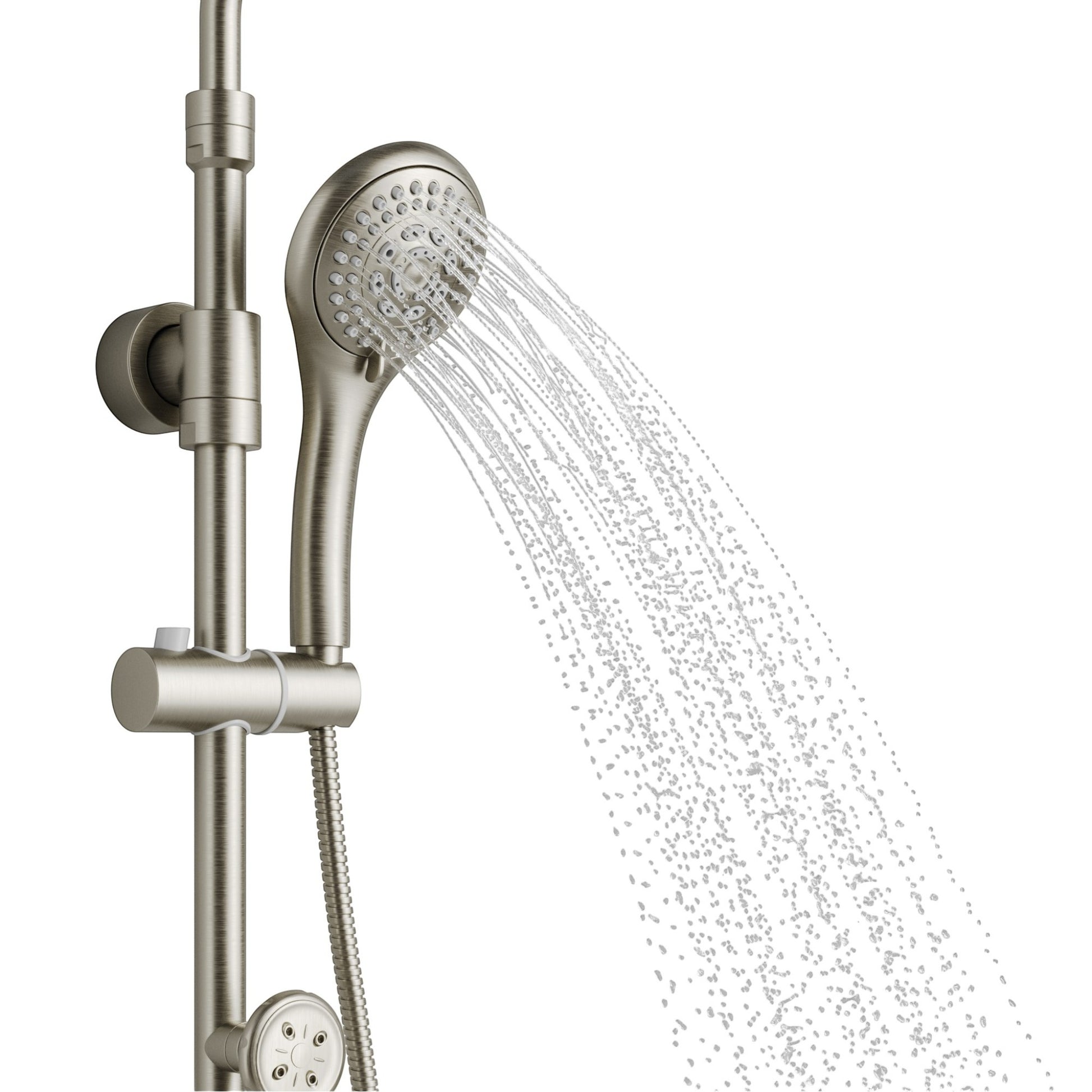 GDM Habitat for Humanity ReStore Pulse Lanikai brushed nickel shower system with handheld sprayer in action