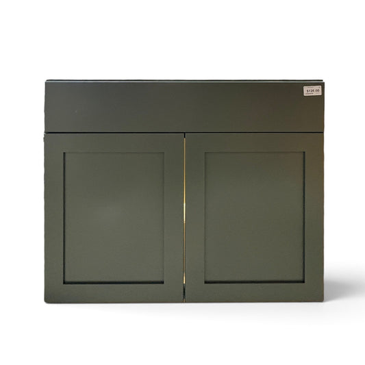 GDM Habitat for Humanity ReStore 36-inch Hampton Bay shaker base cabinet in sage green with two doors
