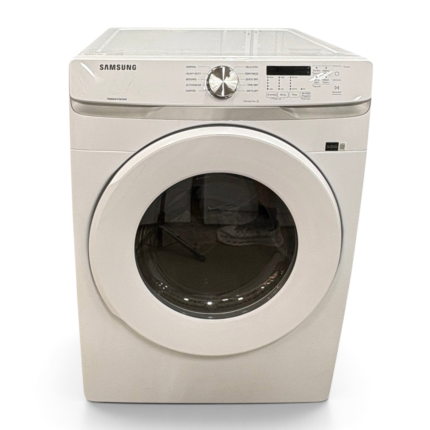 GDM Habitat for Humanity ReStore white Samsung front load electric dryer with circular glass door and control dial