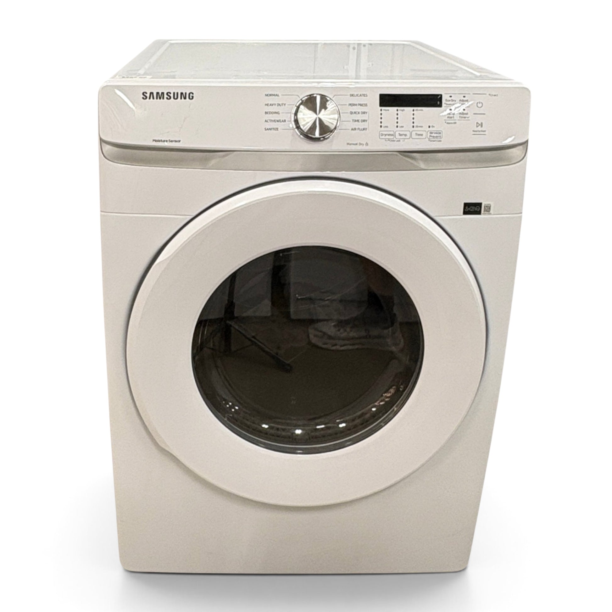 GDM Habitat for Humanity ReStore white Samsung front load electric dryer with circular glass door and control dial