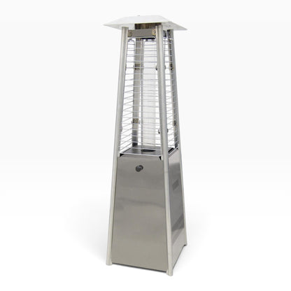 GDM Habitat for Humanity ReStore 9500 BTU stainless steel pyramid propane patio heater with protective cage