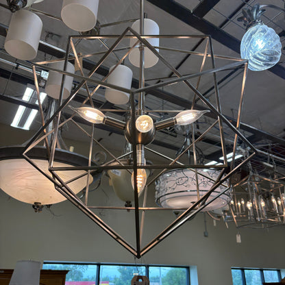 GDM Habitat for Humanity ReStore stellated cube pendant light with a polished silver geometric metal frame