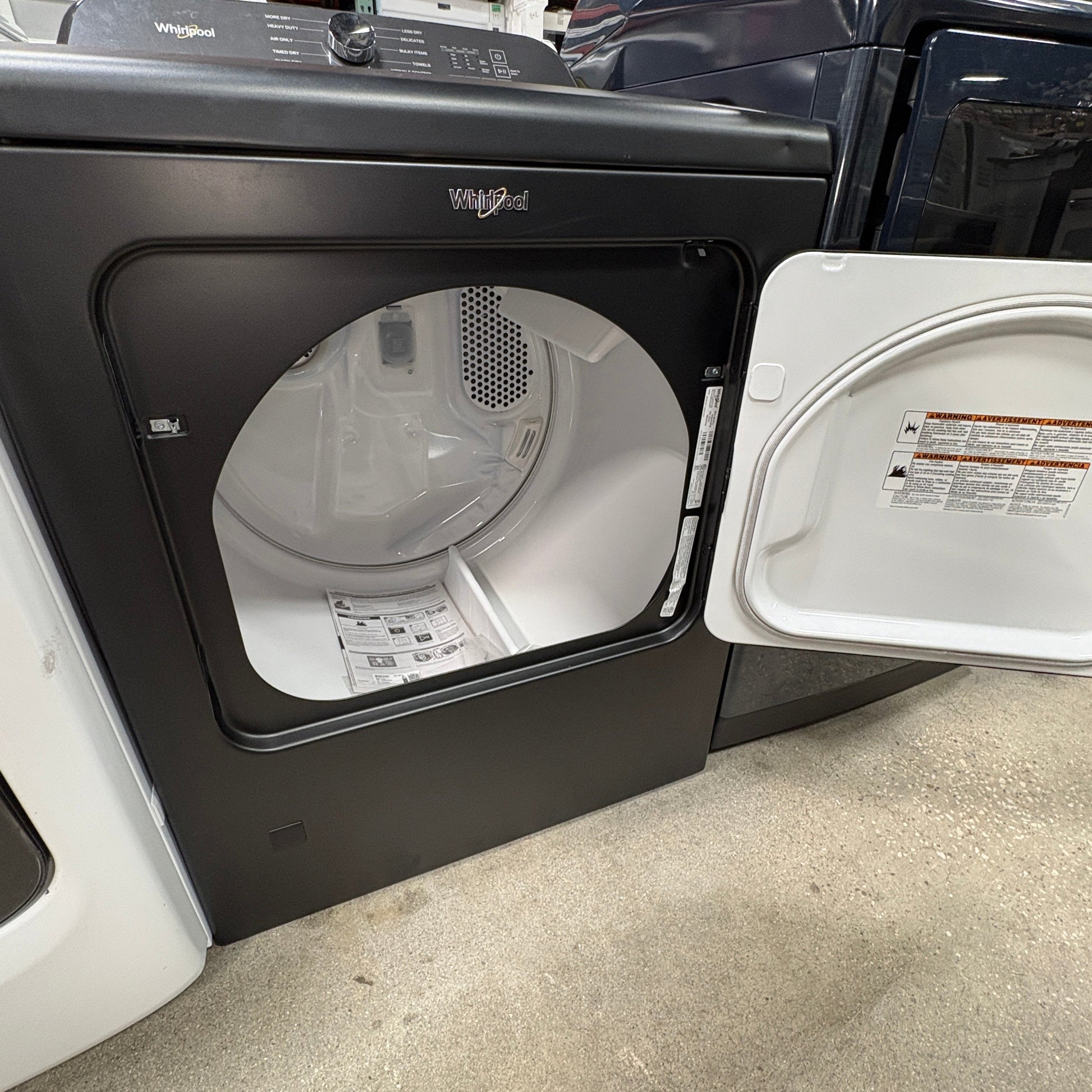 GDM Habitat for Humanity ReStore Whirlpool gas dryer in matte black with an open front-loading drum door