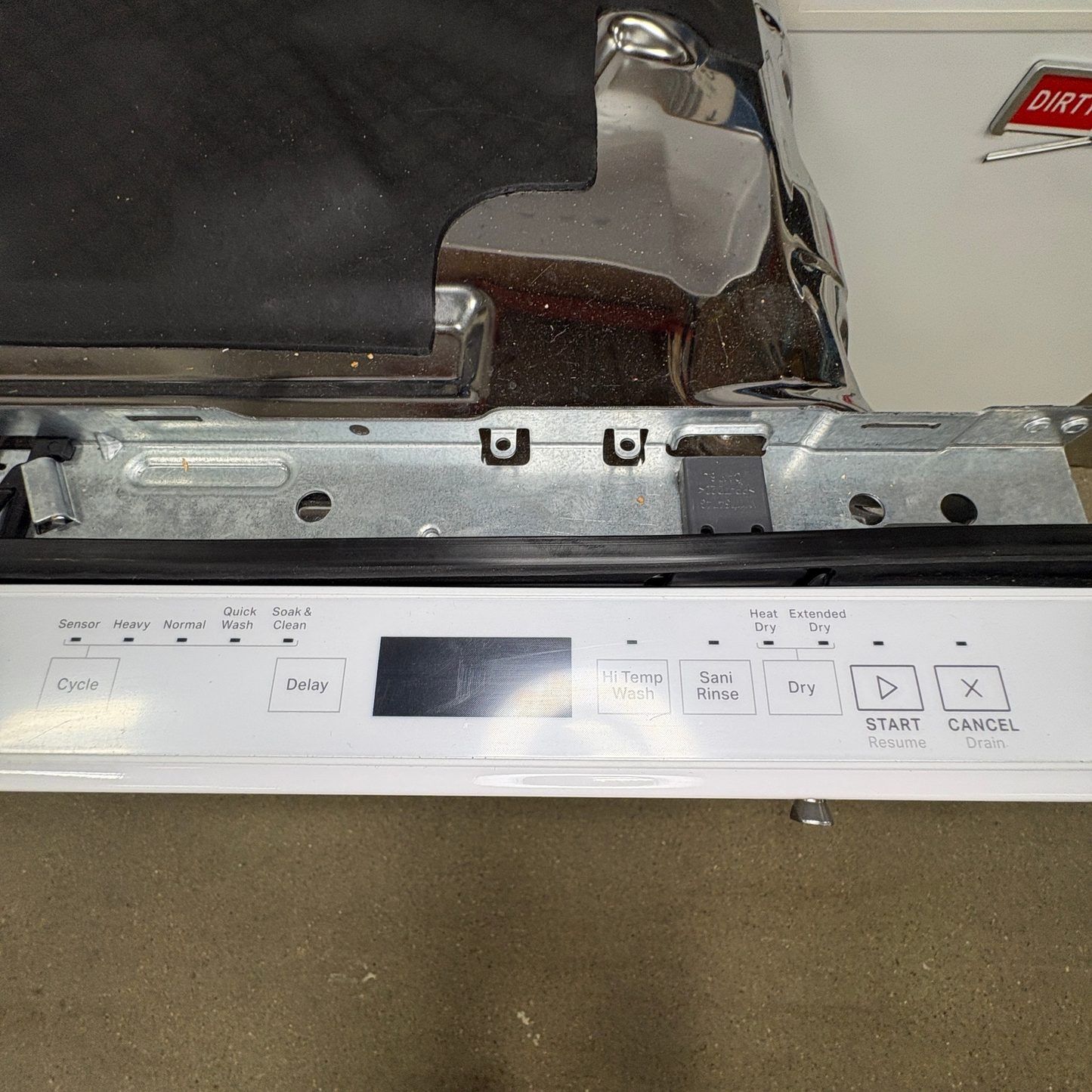 GDM Habitat for Humanity ReStore Whirlpool dishwasher top control panel with white finish and various wash settings