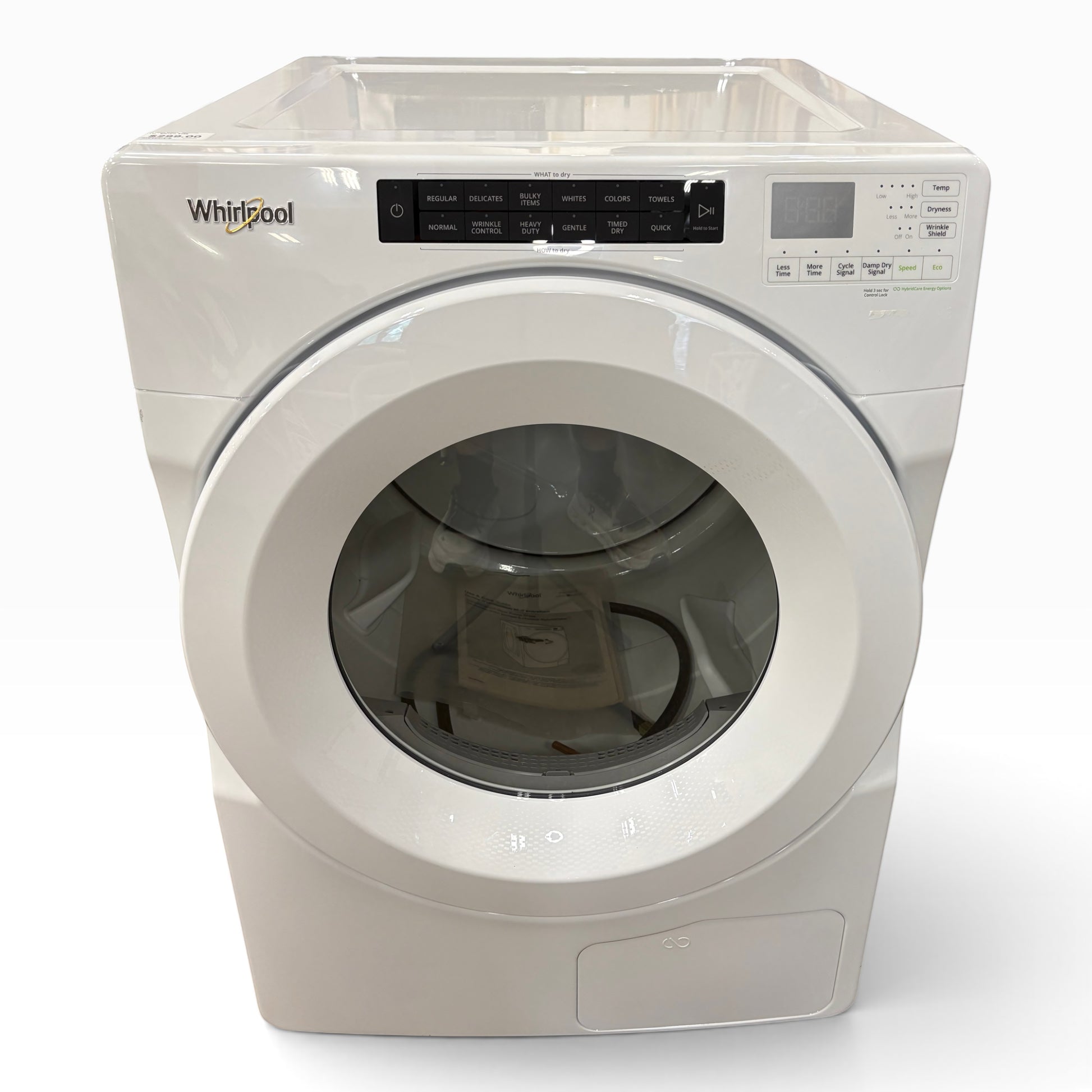 GDM Habitat for Humanity ReStore white Whirlpool front load electric dryer with digital control panel
