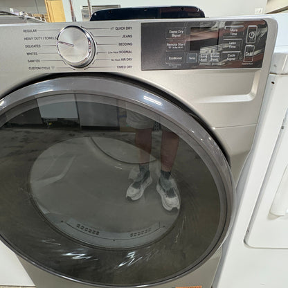 GDM Habitat for Humanity ReStore Whirlpool electric dryer in metallic silver with a digital control panel and glass door