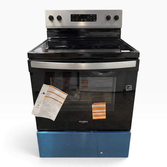 GDM Habitat for Humanity ReStore Whirlpool 30-inch electric range with black glass cooktop and stainless steel accents