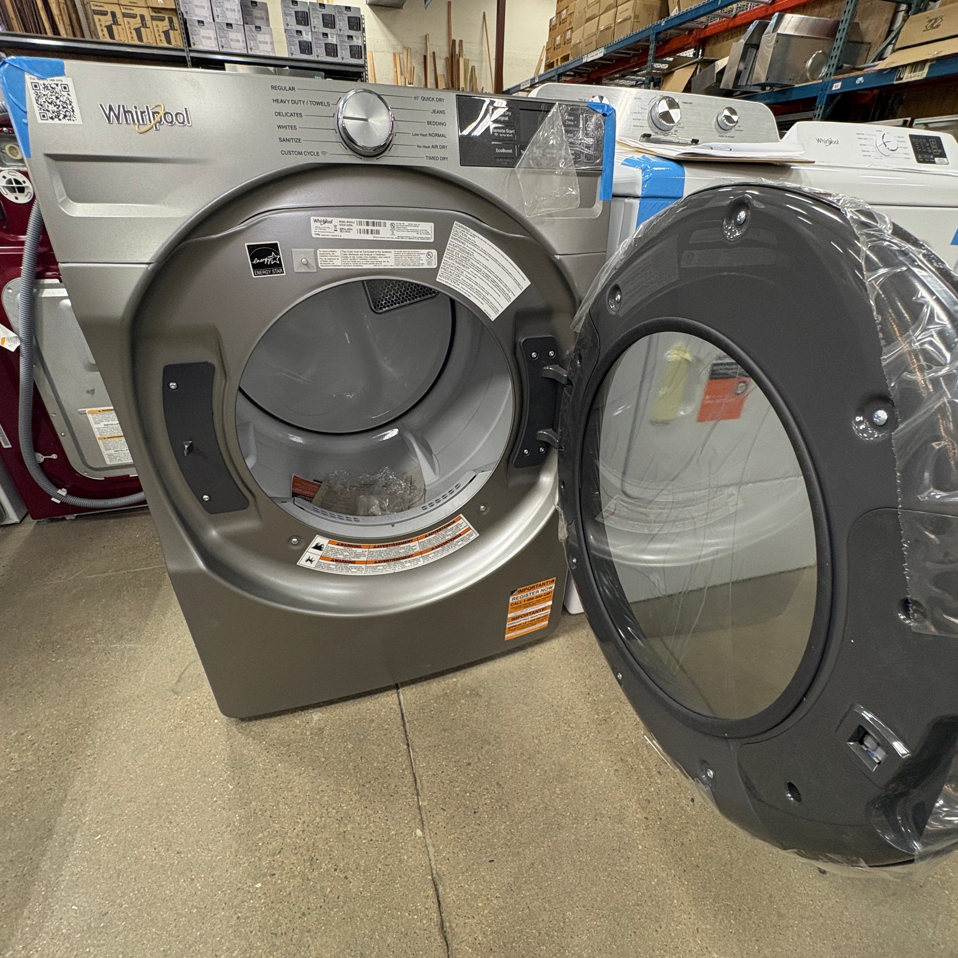 GDM Habitat for Humanity ReStore Whirlpool gas dryer in metallic grey with open door and front control panel