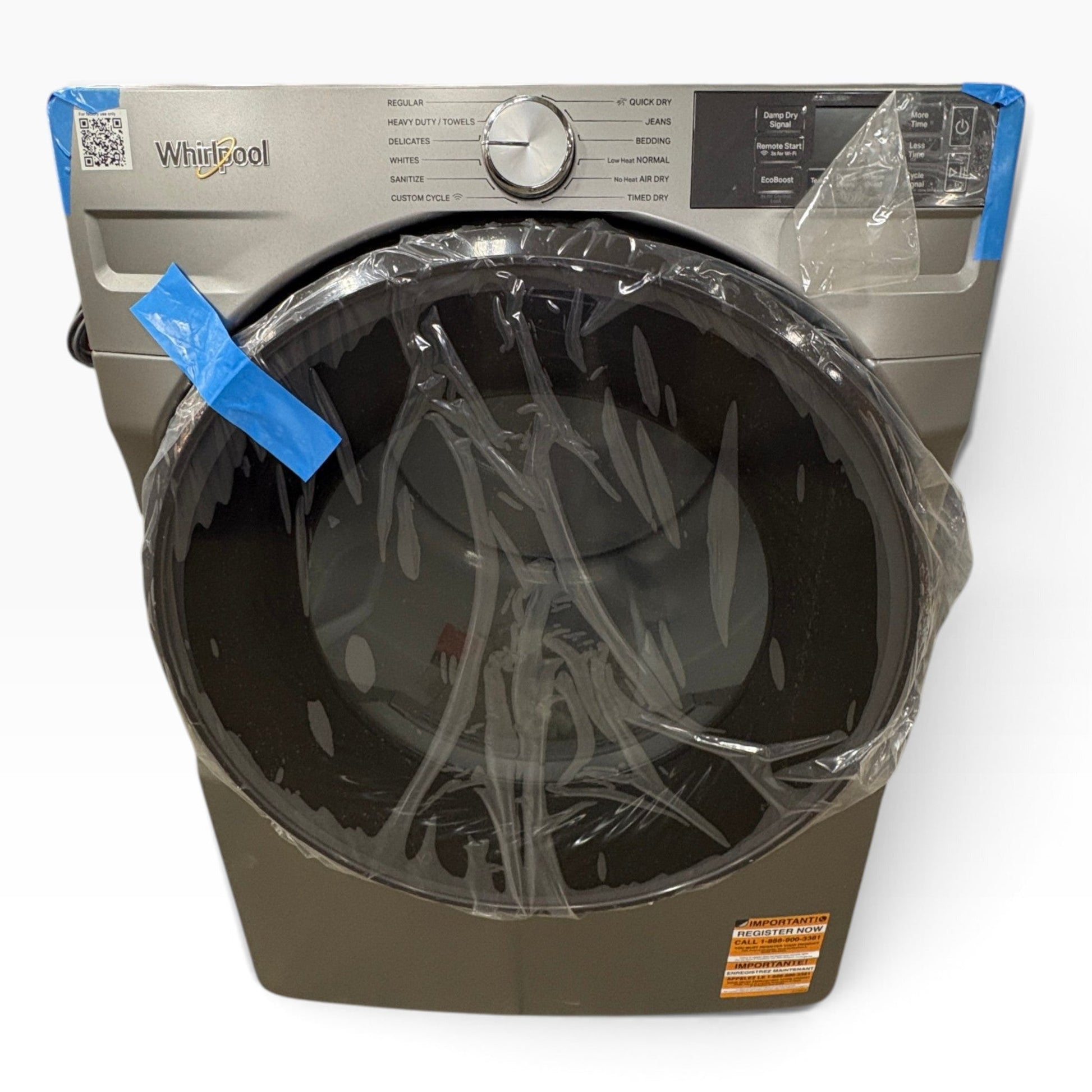 GDM Habitat for Humanity ReStore Whirlpool gas dryer in metallic grey with a front-loading glass door and digital dial