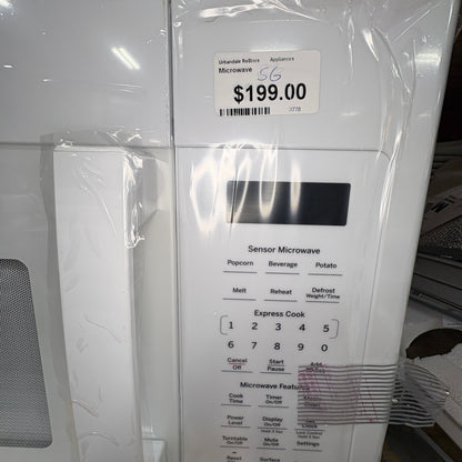 GDM Habitat for Humanity ReStore white GE over-the-range microwave oven with sensor cooking control panel