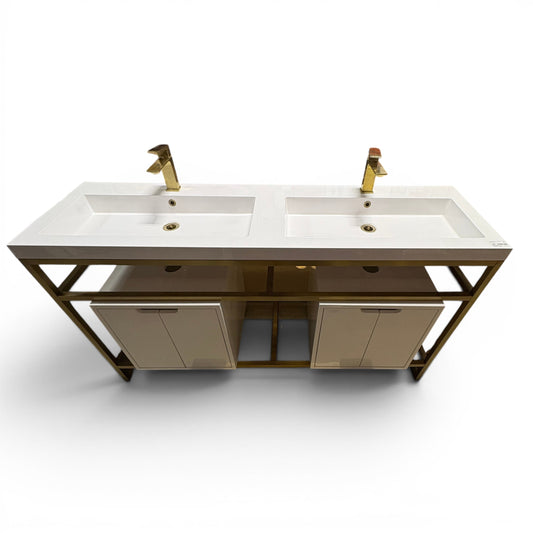 White Dual-Sink Gold Vanity FALSE