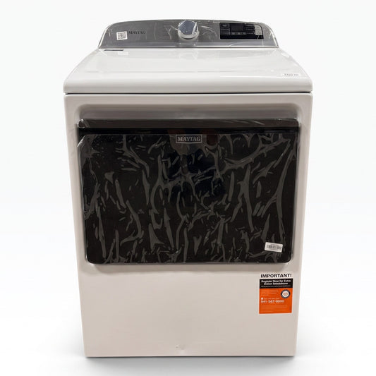 GDM Habitat for Humanity ReStore white Maytag electric dryer with black glass door and protective film