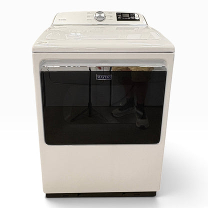 GDM Habitat for Humanity ReStore white Maytag top-load washing machine with a black glass door and digital controls.