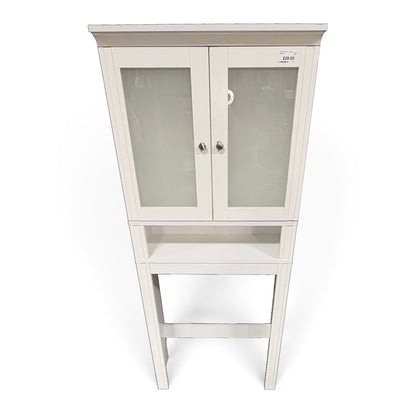 GDM Habitat for Humanity ReStore white over-toilet cabinet with two frosted glass doors and an open storage shelf.
