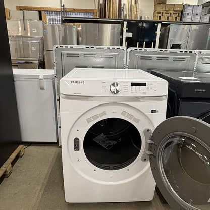 GDM Habitat for Humanity ReStore white Samsung front load electric dryer with open door in a warehouse setting